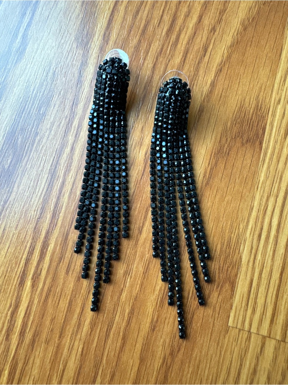Black Crystal Fringe Drop Earrings
